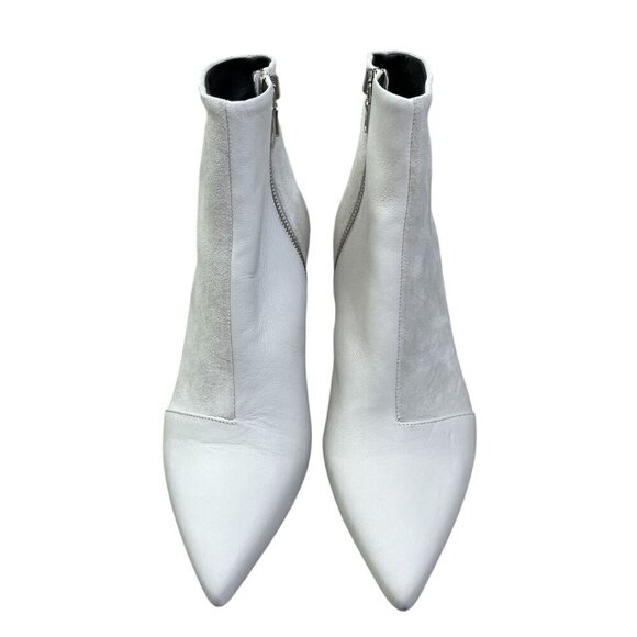 Rag & Bone BEHA White Suede Moto Boot Stiletto Heel Pointed Toe Bootie SZ 8.5 - Picture 4 of 12